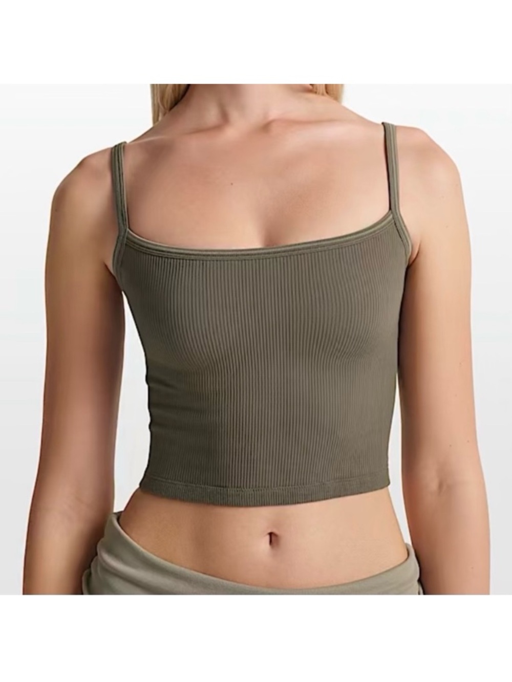 NWT Nike Skims Ribbed Seamless Cami Tank Top with Shelf Bra Dusty Oakmoss